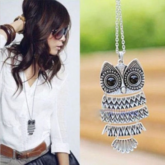 Silver Detail Owl Chain Pendant Necklace - Picture 3 of 6